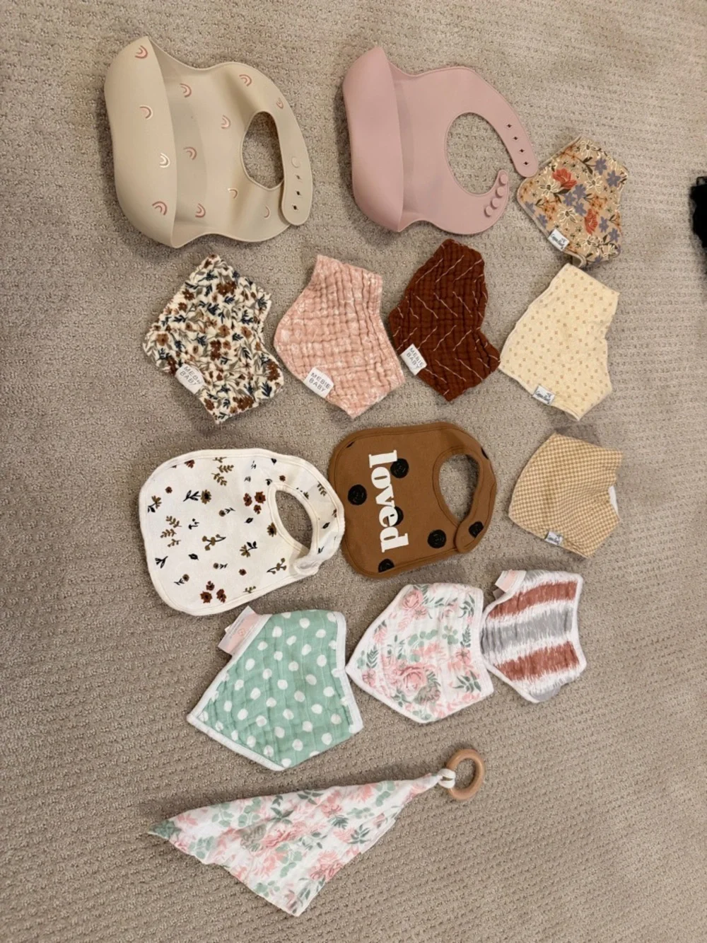 Assorted Baby Bib & Silicone Bib Set - Pink, Beige, Brown, Floral